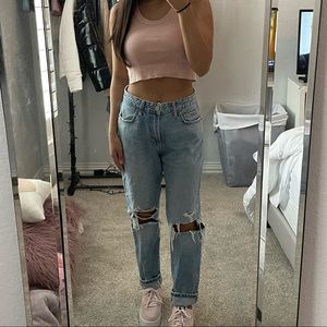 Zara Straight Leg Ripped Jeans